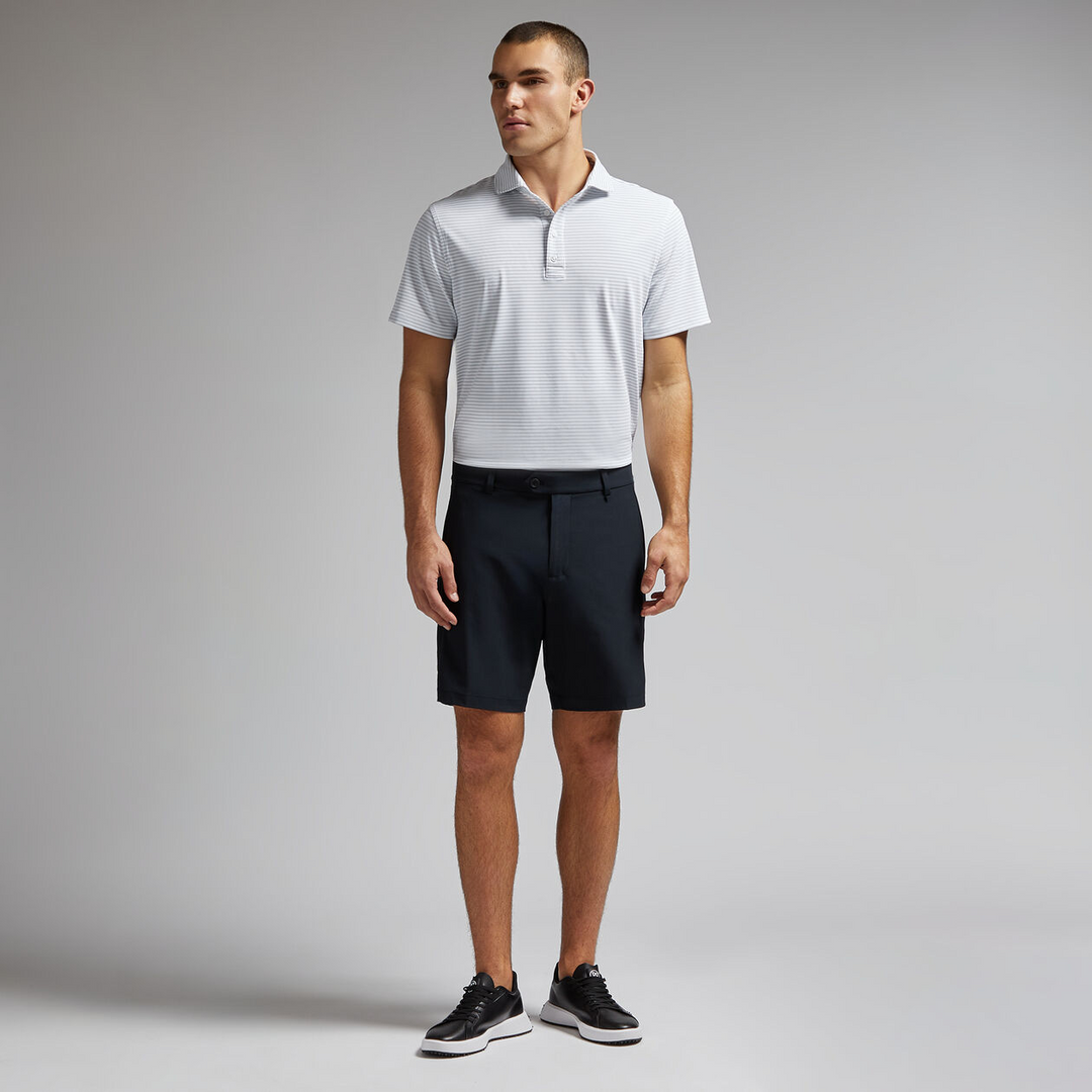 G/FORE MEN'S FEEDER STRIPE TECH PIQUÉ MODERN SPREAD COLLAR POLO - NIMBUS