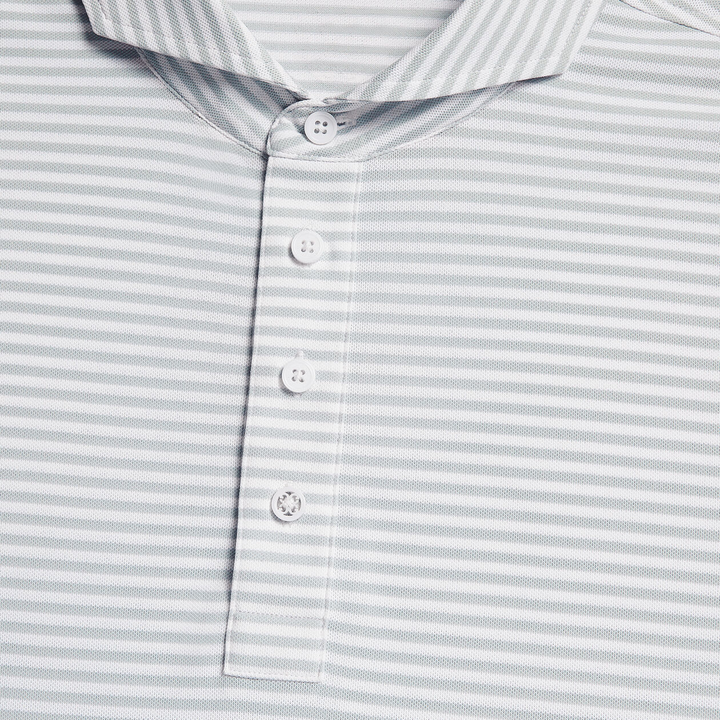 G/FORE MEN'S FEEDER STRIPE TECH PIQUÉ MODERN SPREAD COLLAR POLO - NIMBUS