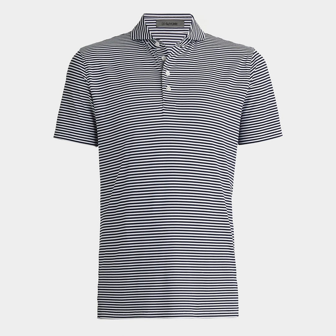 G/FORE MEN'S FEEDER STRIPE TECH PIQUÉ MODERN SPREAD COLLAR POLO - TWILIGHT