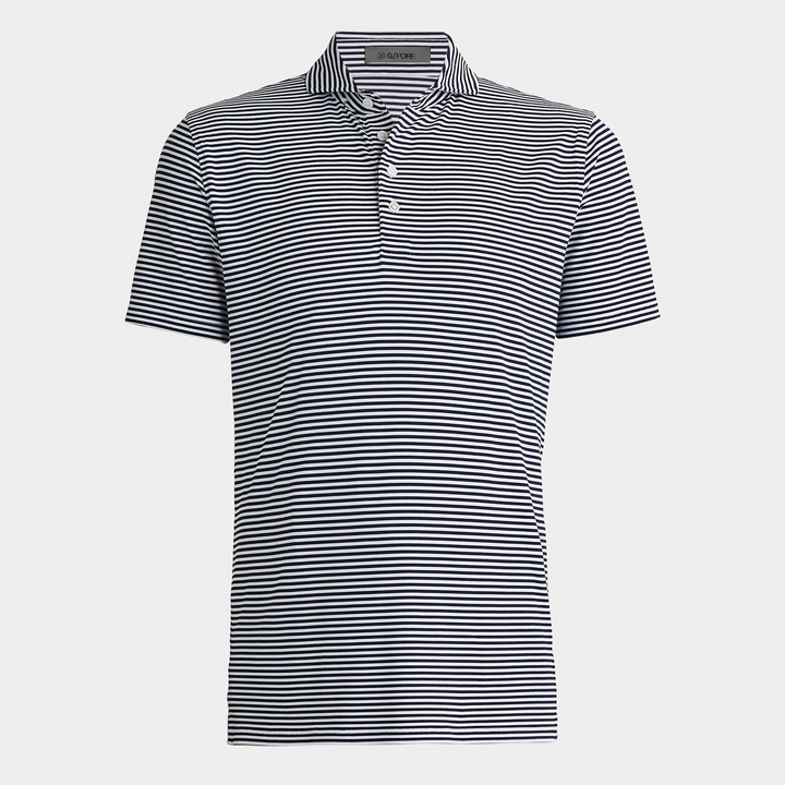 G/FORE MEN'S FEEDER STRIPE TECH PIQUÉ MODERN SPREAD COLLAR POLO - TWILIGHT