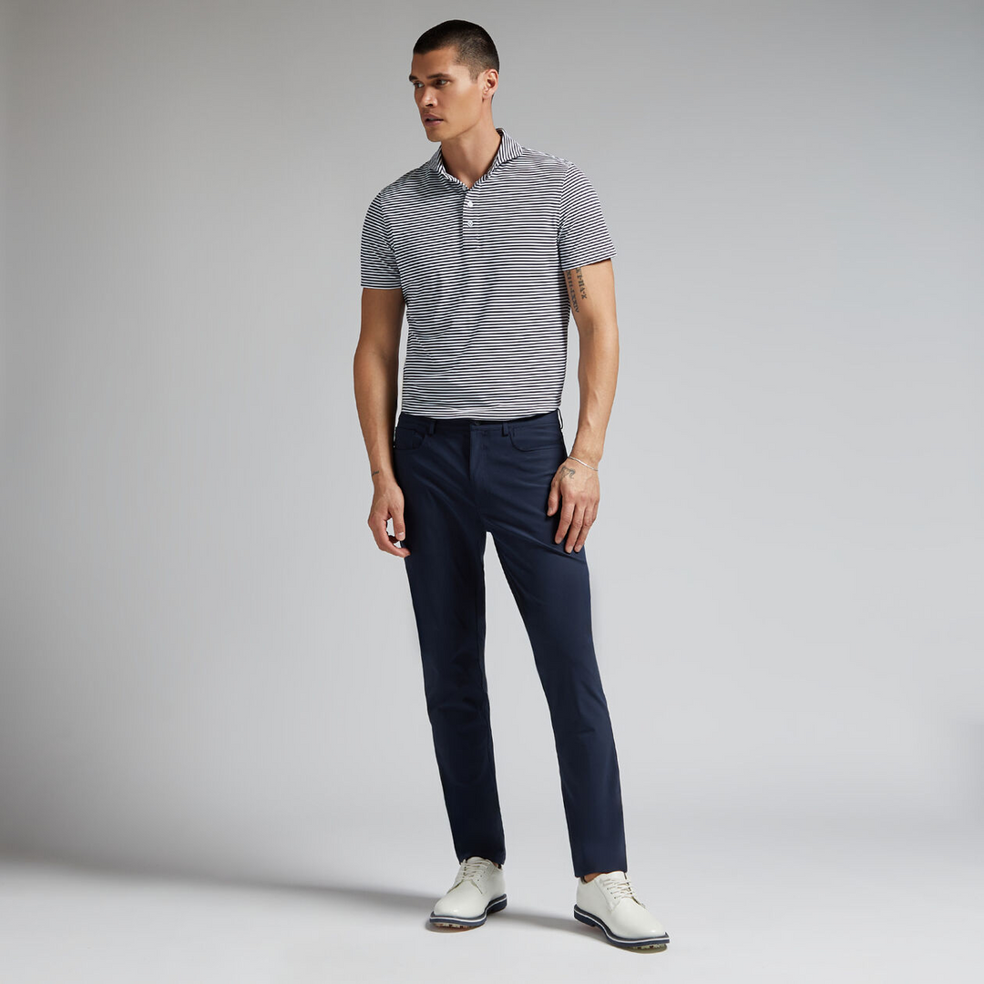 G/FORE MEN'S FEEDER STRIPE TECH PIQUÉ MODERN SPREAD COLLAR POLO - TWILIGHT