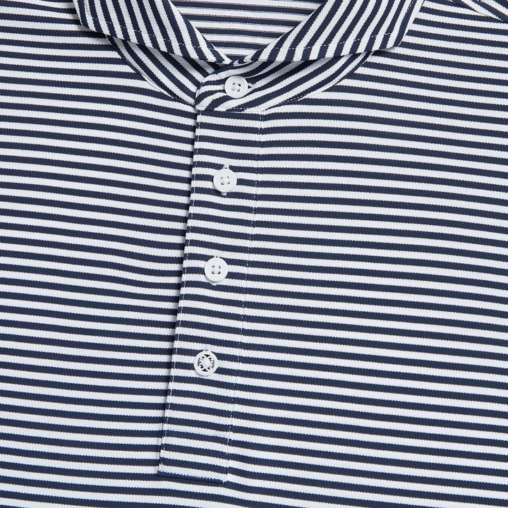 G/FORE MEN'S FEEDER STRIPE TECH PIQUÉ MODERN SPREAD COLLAR POLO - TWILIGHT