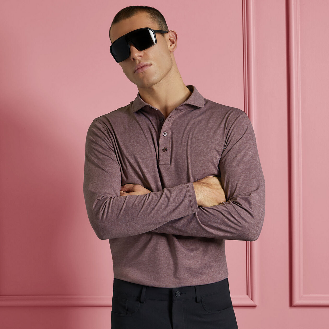 G/FORE MEN'S LTD EDITION MÉLANGE ICE NYLON LONG SLEEVE POLO - HEATHER PORT