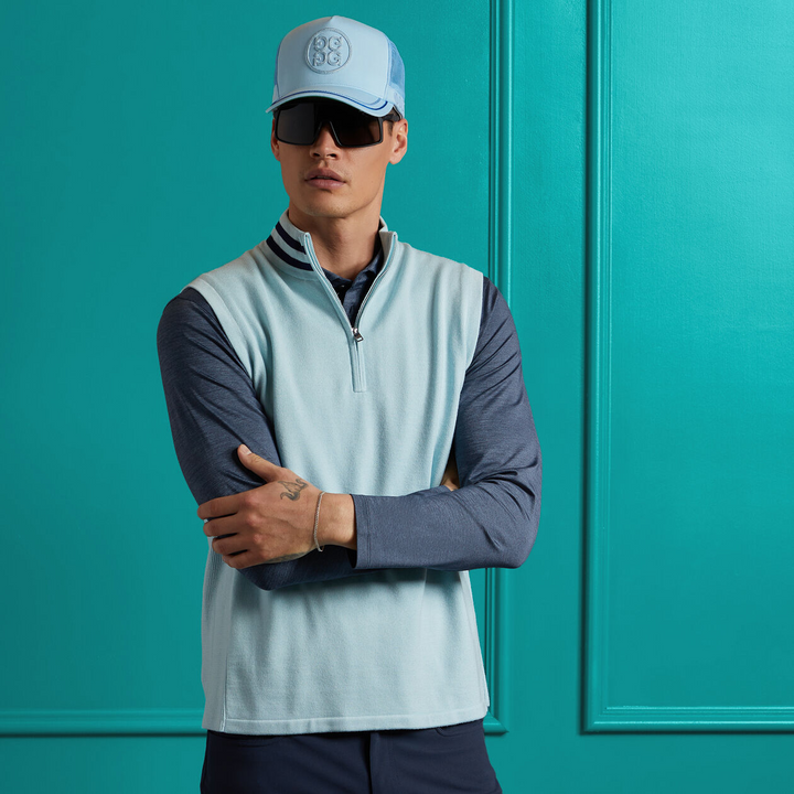 G/FORE MEN'S LTD EDITION MÉLANGE ICE NYLON LONG SLEEVE POLO - HEATHER TWILIGHT