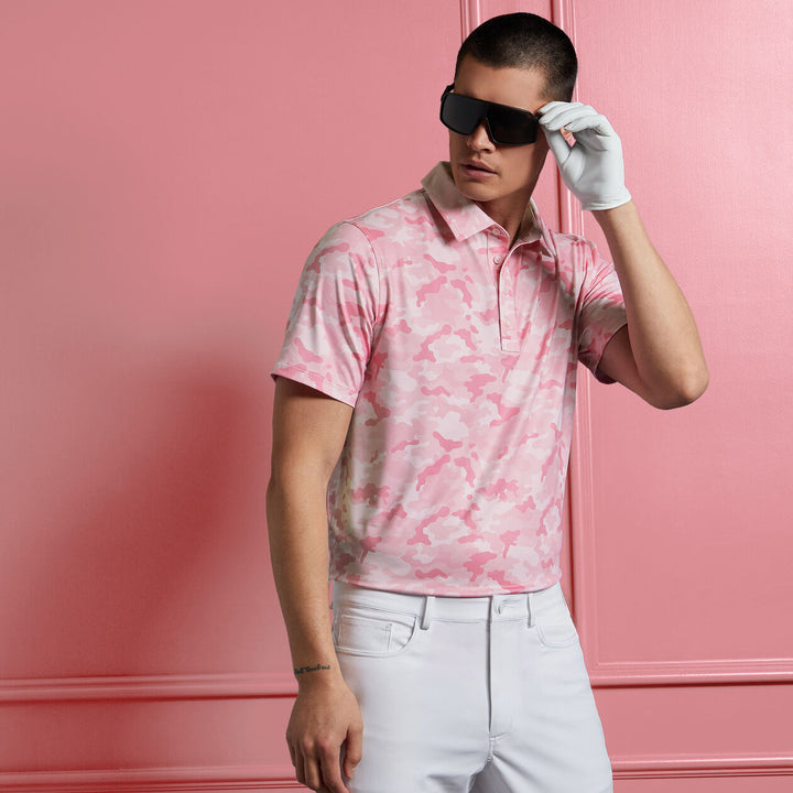 G/FORE MENS MAPPED CAMO TECH JERSEY POLO - BLUSH