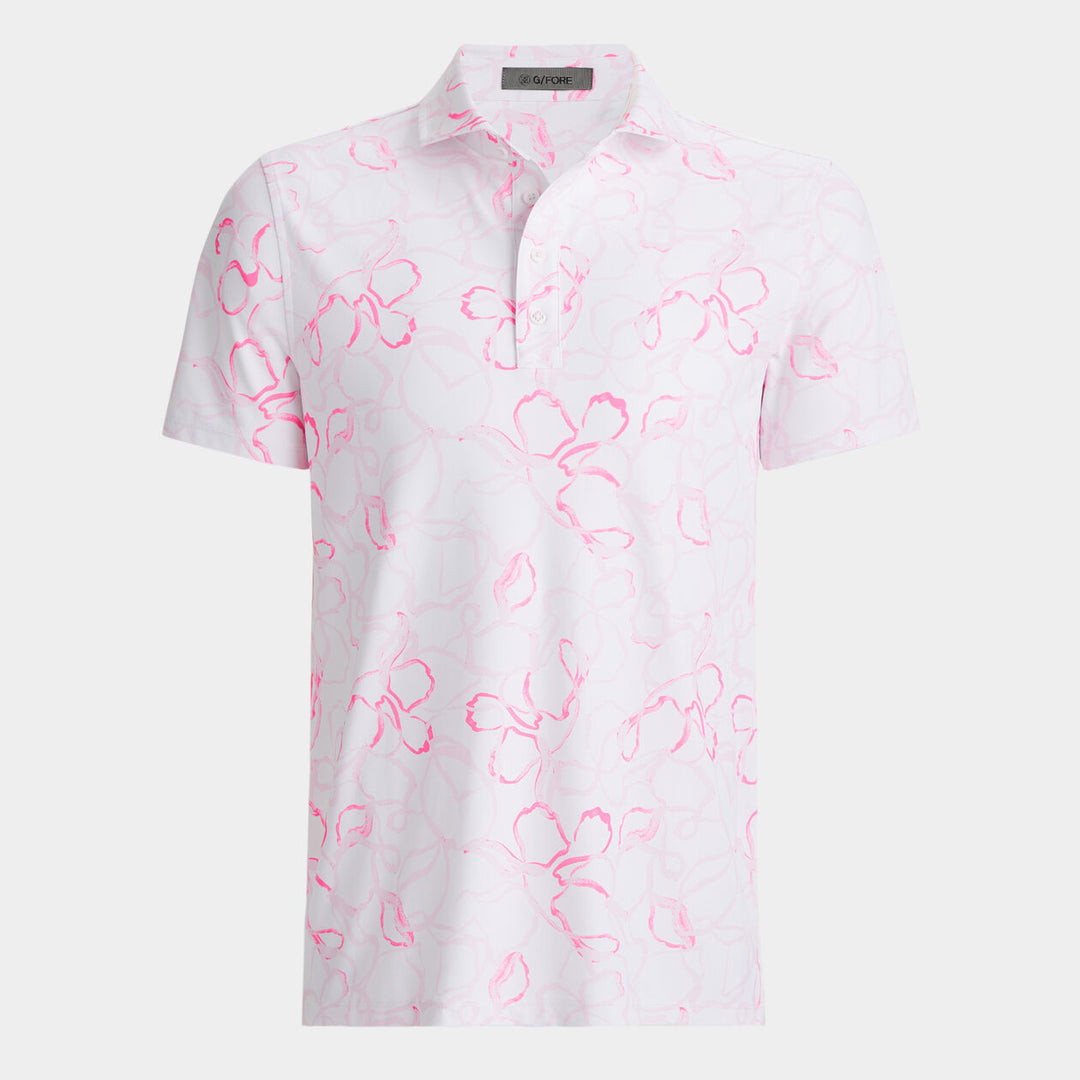 G/FORE MENS WATERCOLOUR FLORAL TECH PIQUÉ POLO - BLUSH