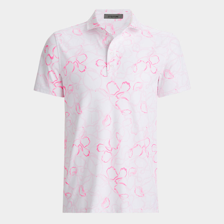 G/FORE MENS WATERCOLOUR FLORAL TECH PIQUÉ POLO - BLUSH