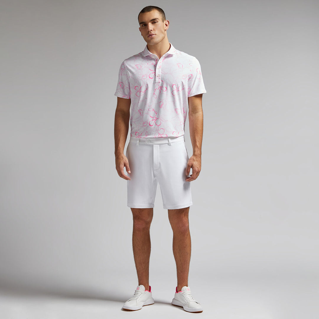 G/FORE MENS WATERCOLOUR FLORAL TECH PIQUÉ POLO - BLUSH