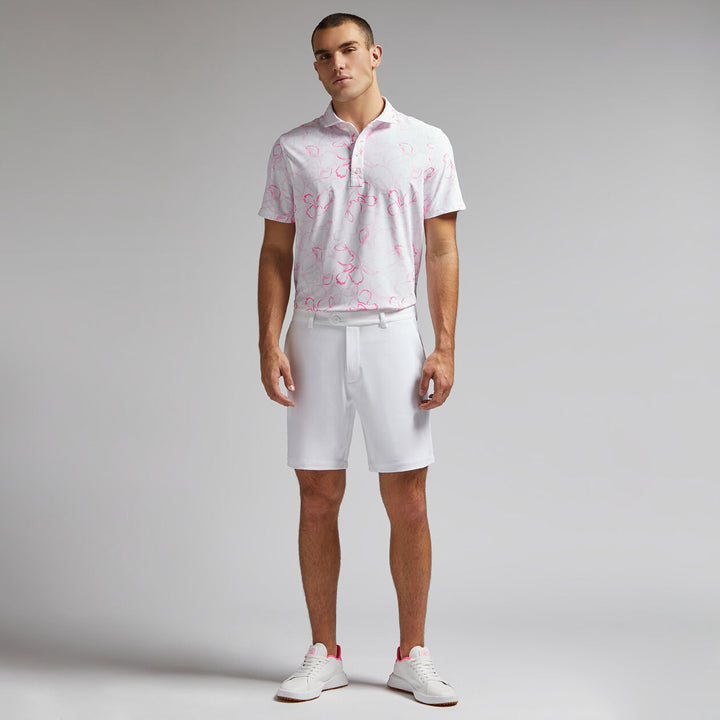 G/FORE MENS WATERCOLOUR FLORAL TECH PIQUÉ POLO - BLUSH