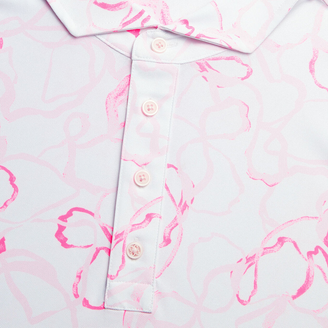 G/FORE MENS WATERCOLOUR FLORAL TECH PIQUÉ POLO - BLUSH