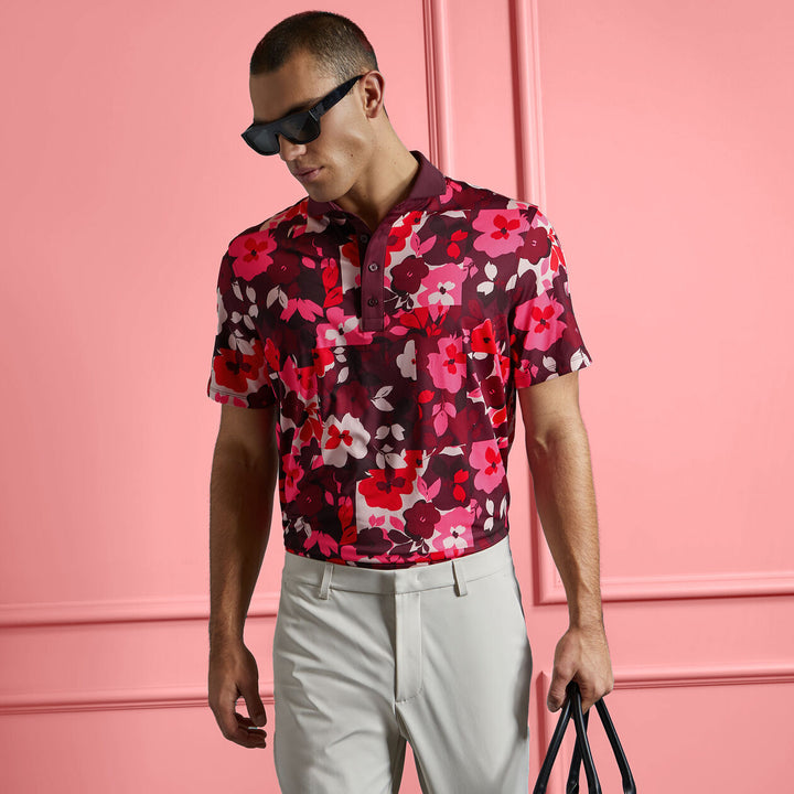 G/FORE MEN'S PATCHWORK FLORAL TECH JERSEY POLO - PORT