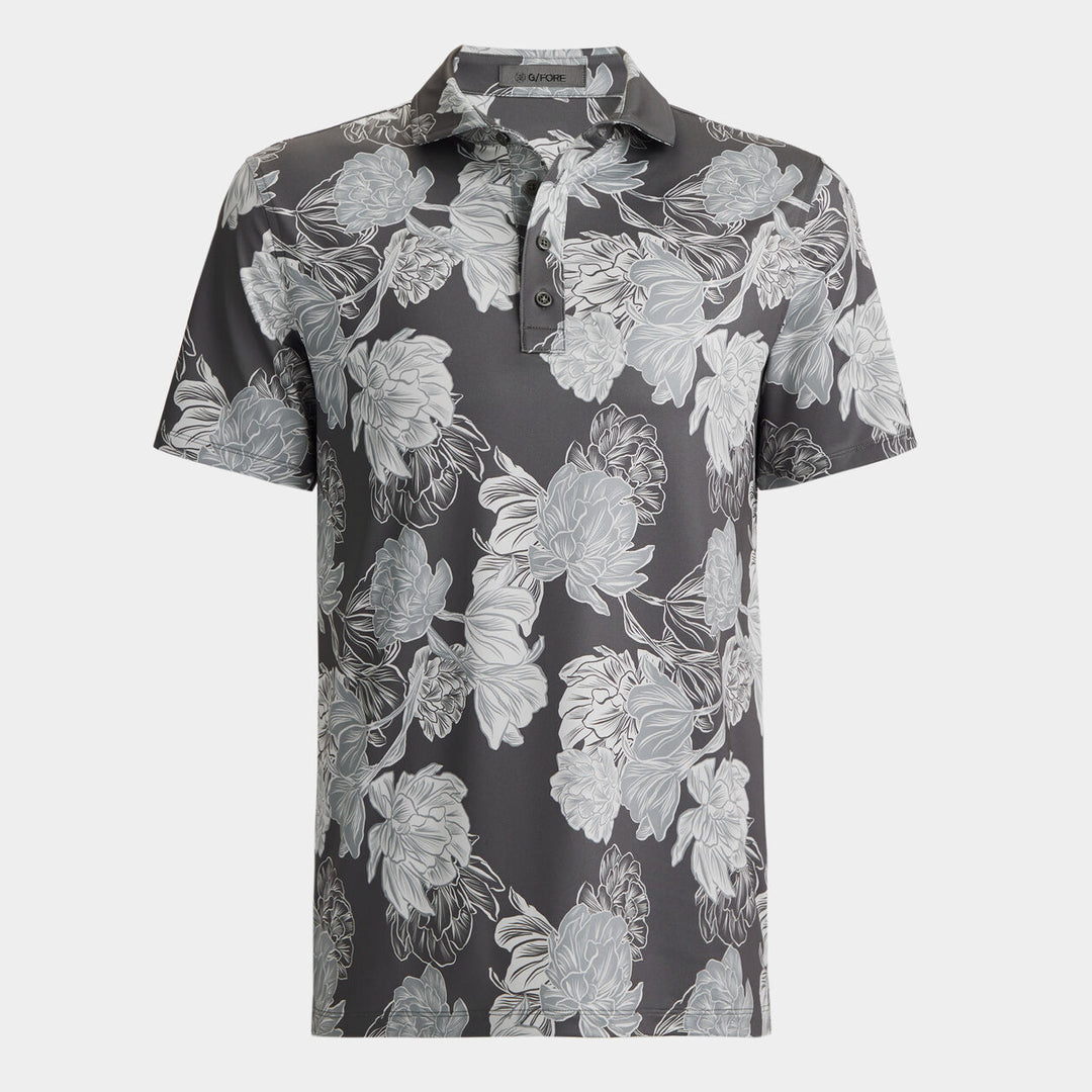 G/FORE MEN'S STAMPED FLORAL TECH JERSEY POLO - CHARCOAL