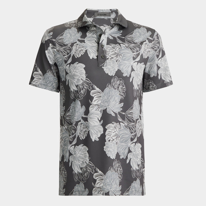G/FORE MEN'S STAMPED FLORAL TECH JERSEY POLO - CHARCOAL