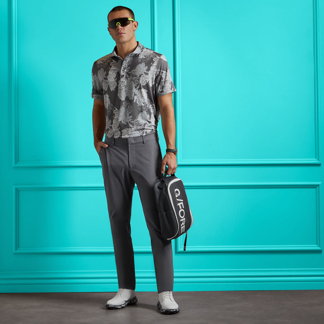 G/FORE MEN'S STAMPED FLORAL TECH JERSEY POLO - CHARCOAL