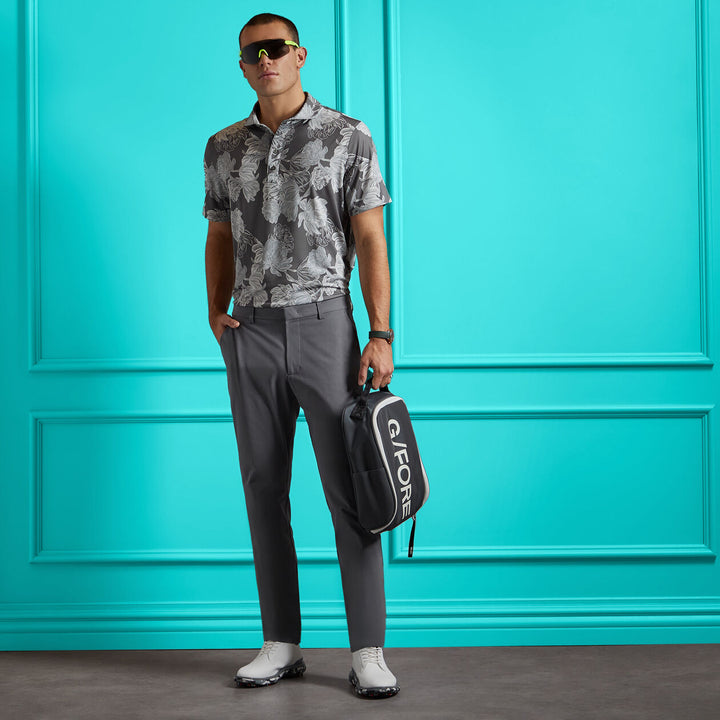 G/FORE MEN'S STAMPED FLORAL TECH JERSEY POLO - CHARCOAL