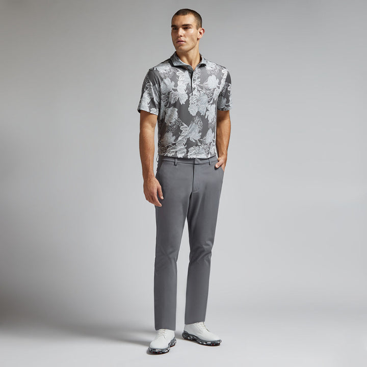 G/FORE MEN'S STAMPED FLORAL TECH JERSEY POLO - CHARCOAL