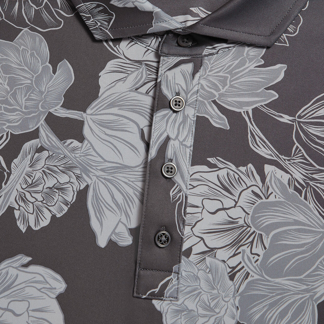 G/FORE MEN'S STAMPED FLORAL TECH JERSEY POLO - CHARCOAL