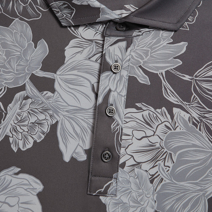 G/FORE MEN'S STAMPED FLORAL TECH JERSEY POLO - CHARCOAL
