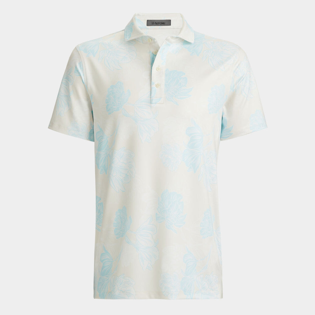 G/FORE MENS STAMPED FLORAL TECH JERSEY POLO - STONE