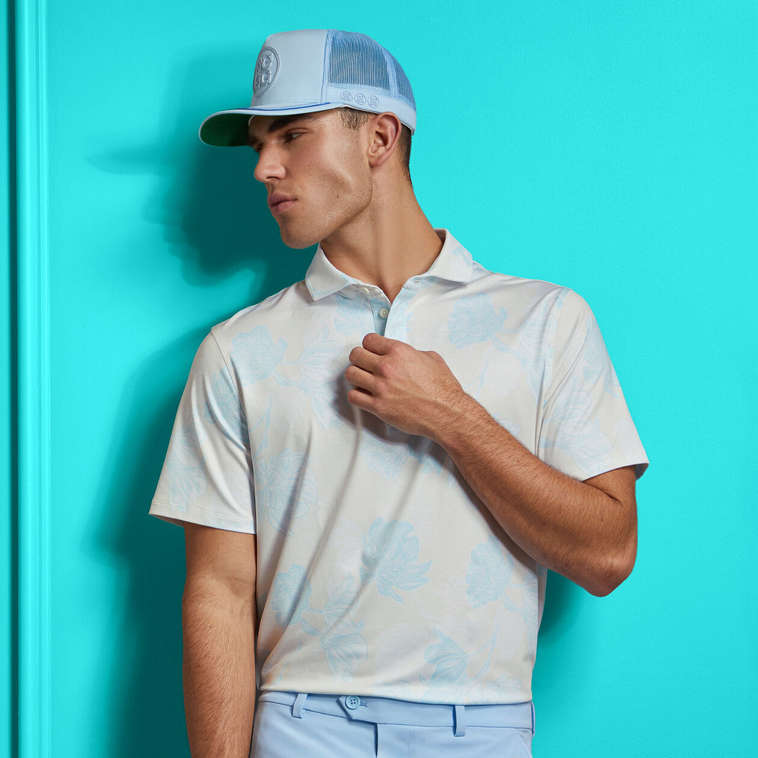 G/FORE MENS STAMPED FLORAL TECH JERSEY POLO - STONE
