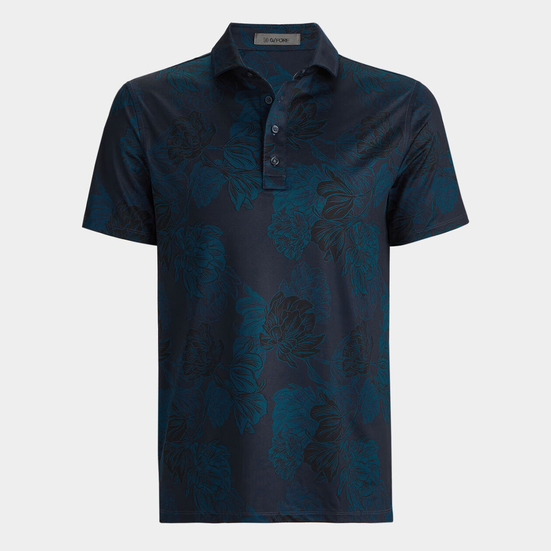 G/FORE MENS STAMPED FLORAL TECH JERSEY POLO - TWILIGHT