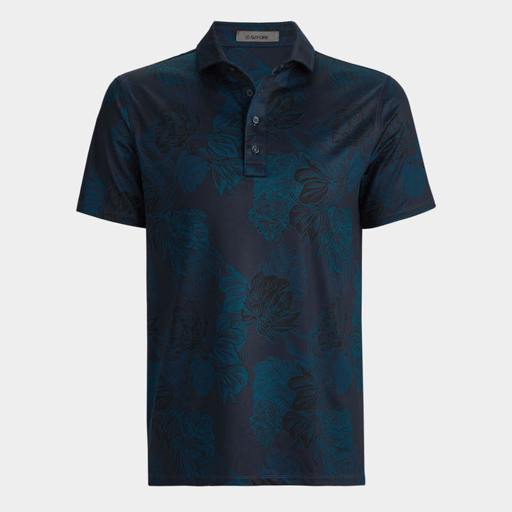 G/FORE MENS STAMPED FLORAL TECH JERSEY POLO - TWILIGHT