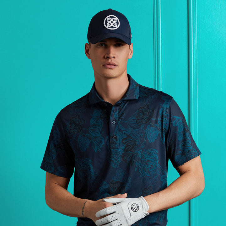 G/FORE MENS STAMPED FLORAL TECH JERSEY POLO - TWILIGHT
