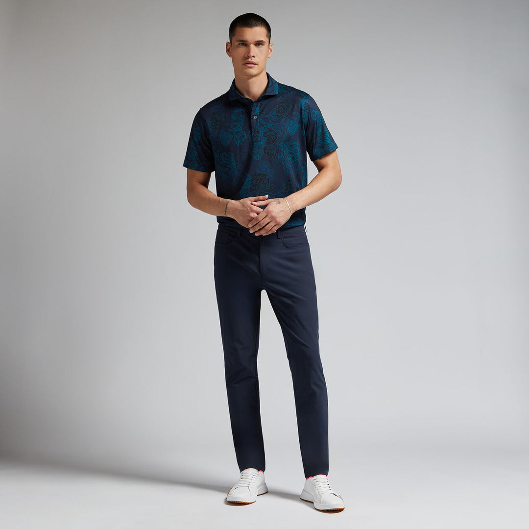G/FORE MENS STAMPED FLORAL TECH JERSEY POLO - TWILIGHT
