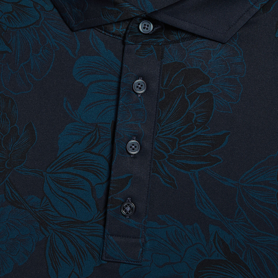 G/FORE MENS STAMPED FLORAL TECH JERSEY POLO - TWILIGHT