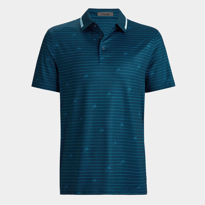 G/FORE MEN'S SCRIPT STRIPE TECH JERSEY POLO - DEEP SEA