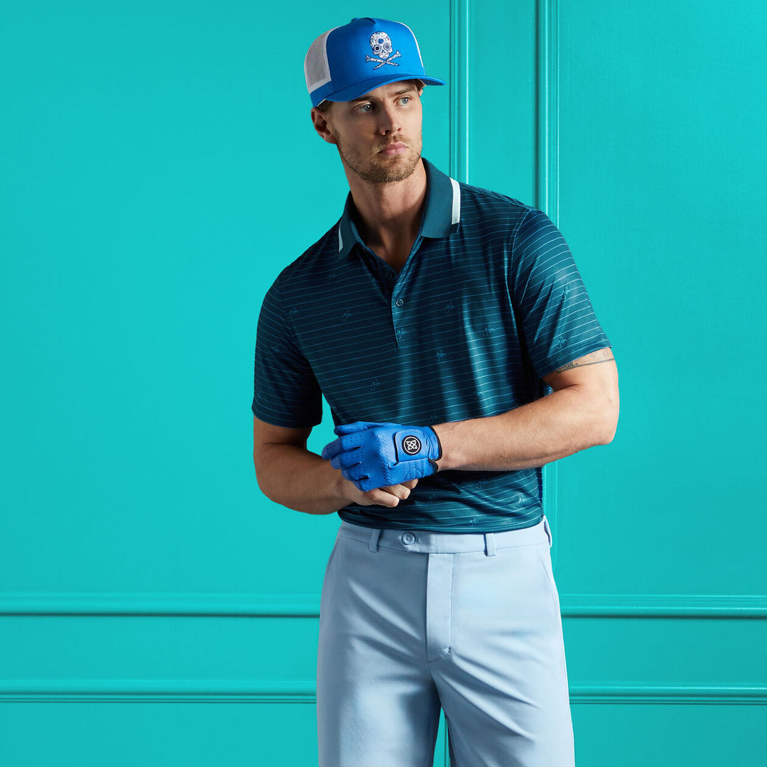 G/FORE MEN'S SCRIPT STRIPE TECH JERSEY POLO - DEEP SEA