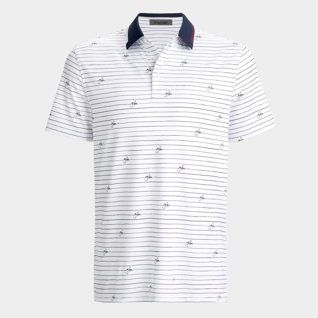 G/FORE MENS SCRIPT STRIPE TECH JERSEY POLO - SNOW