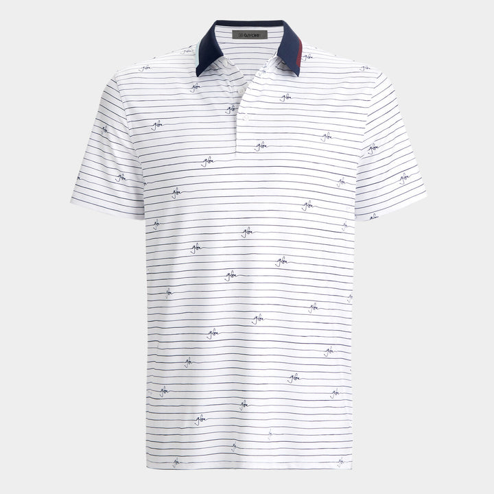 G/FORE MENS SCRIPT STRIPE TECH JERSEY POLO - SNOW