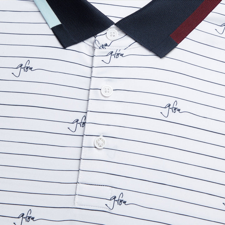 G/FORE MENS SCRIPT STRIPE TECH JERSEY POLO - SNOW