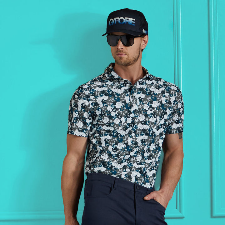 G/FORE MEN'S CAMO FLORAL TECH PIQUÉ POLO - CHARCOAL