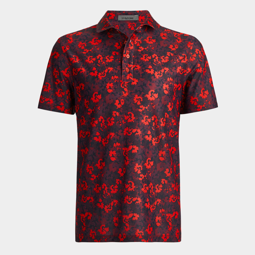 G/FORE MENS CAMO FLORAL TECH PIQUÉ POLO - POPPY