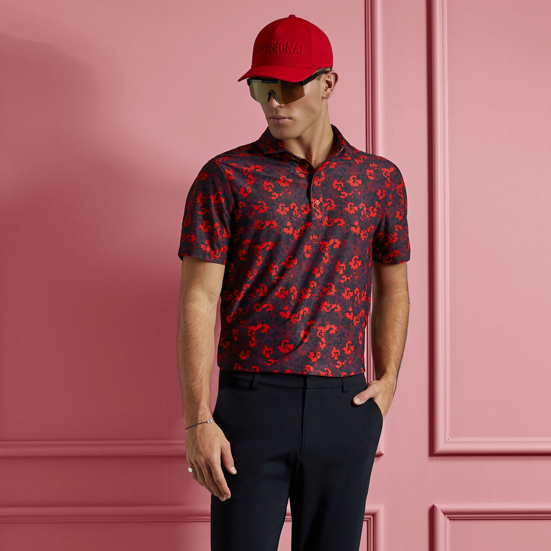 G/FORE MENS CAMO FLORAL TECH PIQUÉ POLO - POPPY