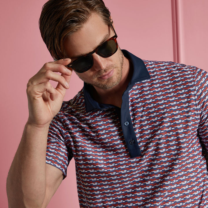 G/FORE MENS BRICK STRIPE TECH PIQUÉ POLO - CABERNET