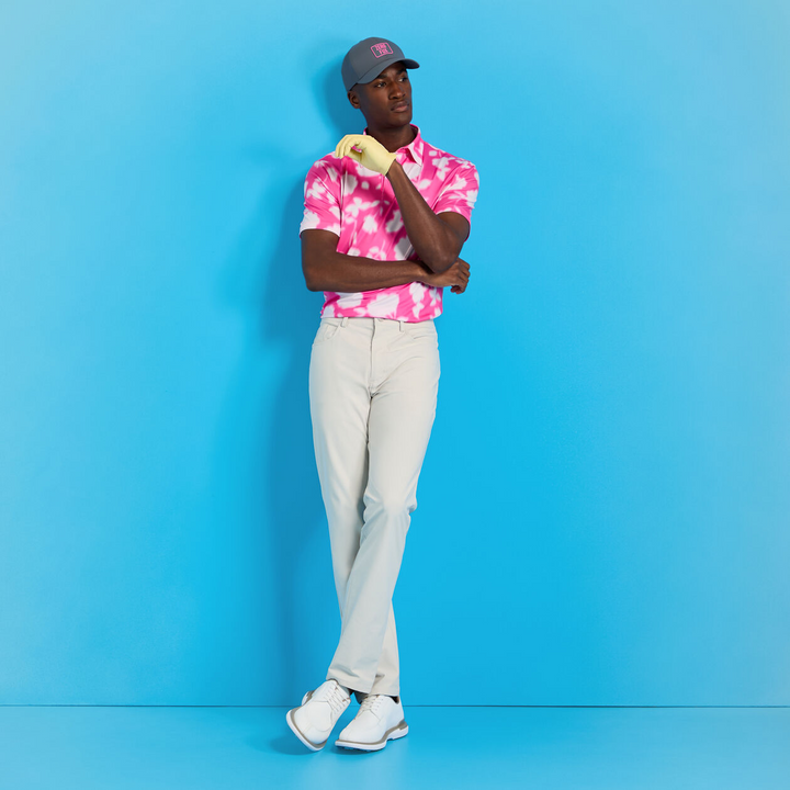G/FORE MEN'S BLUR FLORAL TECH JERSEY POLO - KNOCKOUT PINK