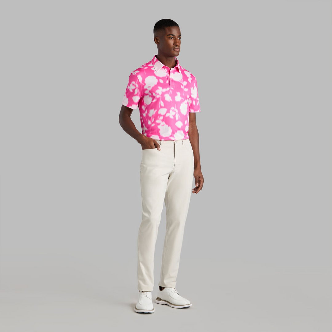 G/FORE MEN'S BLUR FLORAL TECH JERSEY POLO - KNOCKOUT PINK