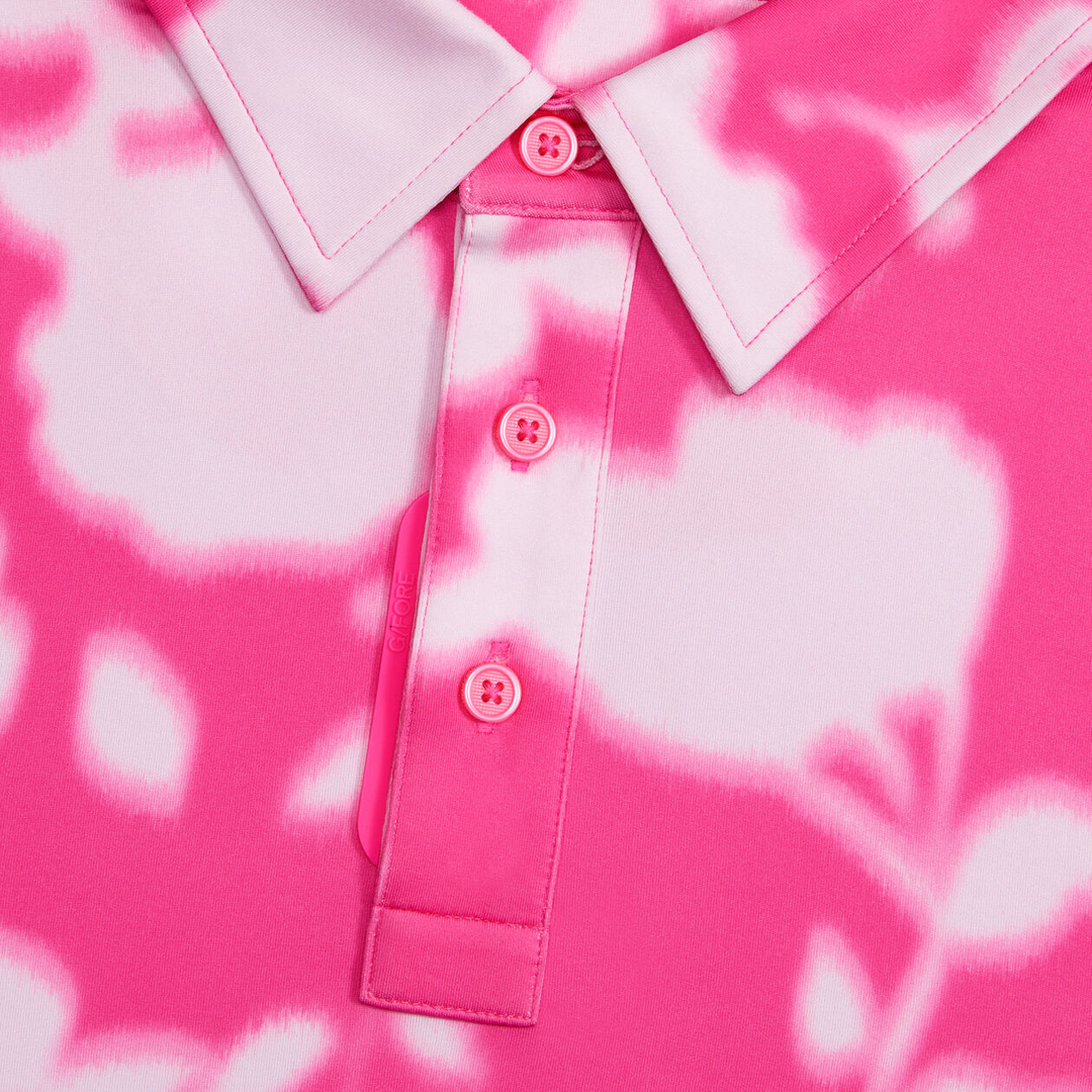 G/FORE MEN'S BLUR FLORAL TECH JERSEY POLO - KNOCKOUT PINK