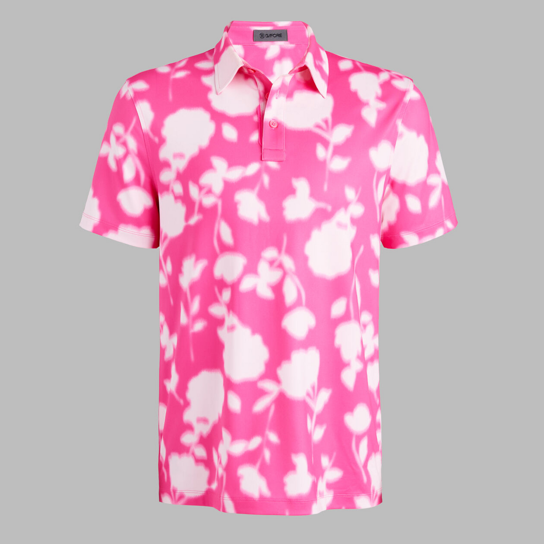 G/FORE MEN'S BLUR FLORAL TECH JERSEY POLO - KNOCKOUT PINK