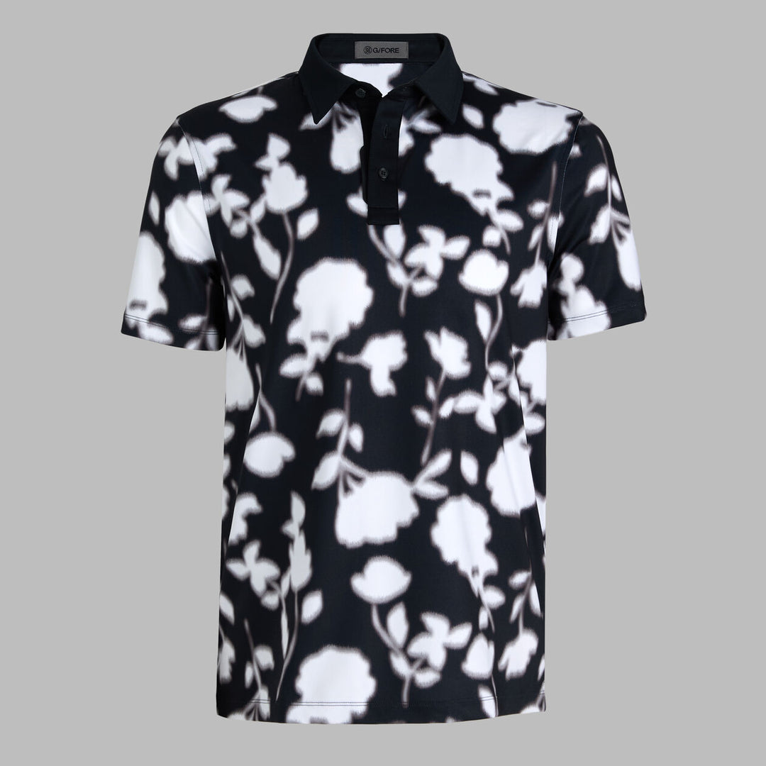 G/FORE MEN'S BLUR FLORAL TECH JERSEY POLO - ONYX