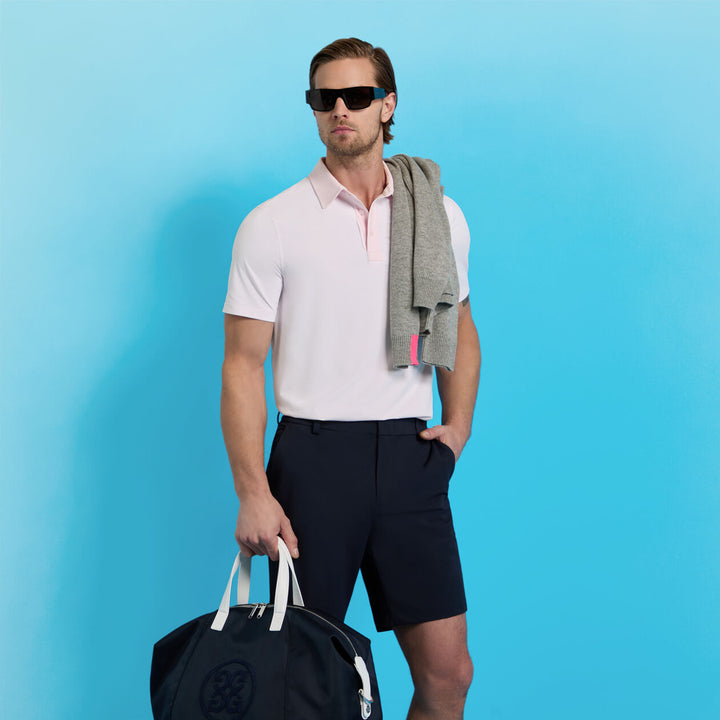 G/FORE MEN'S FEEDER STRIPE FINE TECH JERSEY POLO - BLUSH