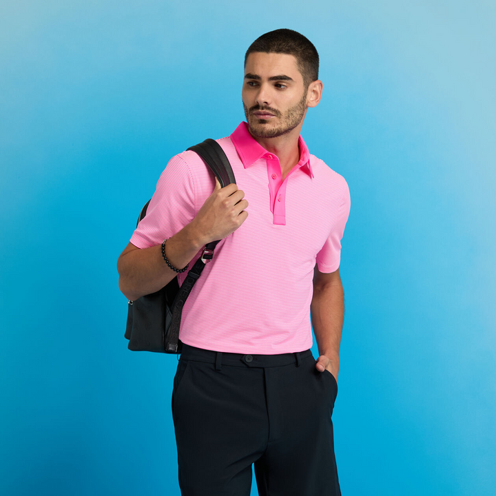 G/FORE MEN'S FEEDER STRIPE FINE TECH JERSEY POLO - KNOCKOUT PINK