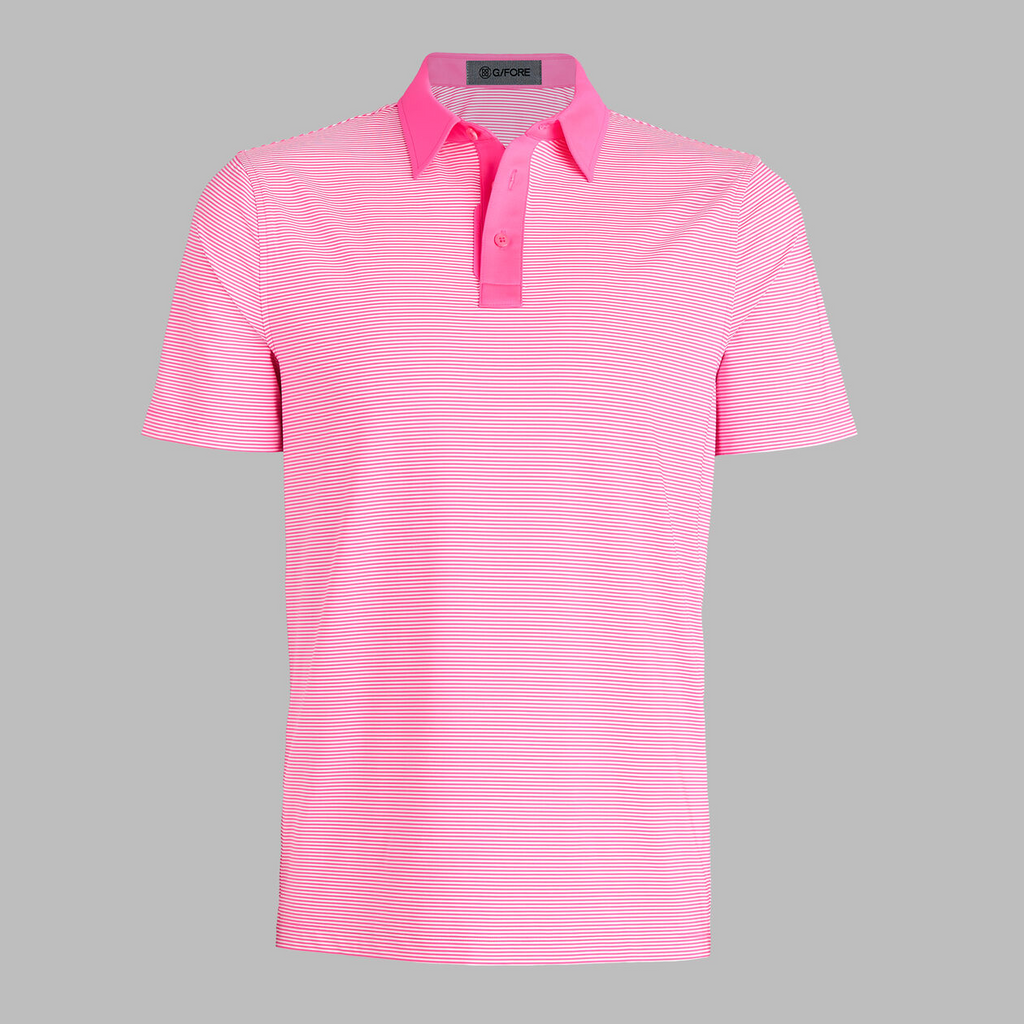 G/FORE MEN'S FEEDER STRIPE FINE TECH JERSEY POLO - KNOCKOUT PINK