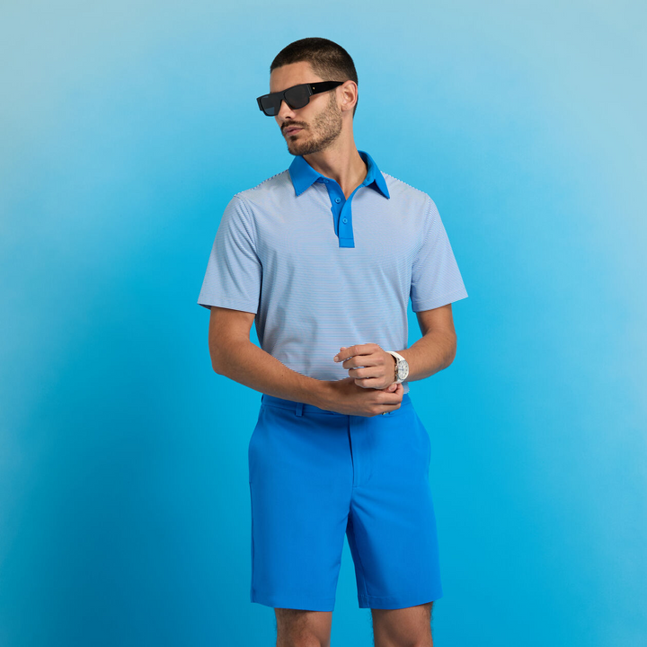 G/FORE MEN'S FEEDER STRIPE FINE TECH JERSEY POLO - LISBON