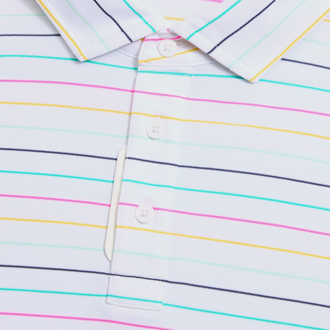 G/FORE MEN'SMULTI STRIPE TECH PIQUÉ PERFORMANCE POLO - SNOW