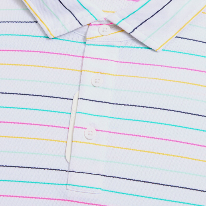 G/FORE MEN'SMULTI STRIPE TECH PIQUÉ PERFORMANCE POLO - SNOW