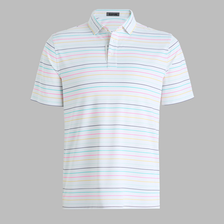 G/FORE MEN'SMULTI STRIPE TECH PIQUÉ PERFORMANCE POLO - SNOW